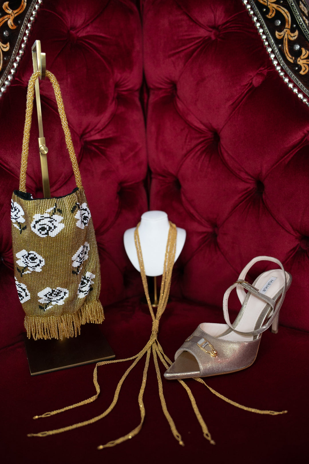Floral Beaded Purse - Gold