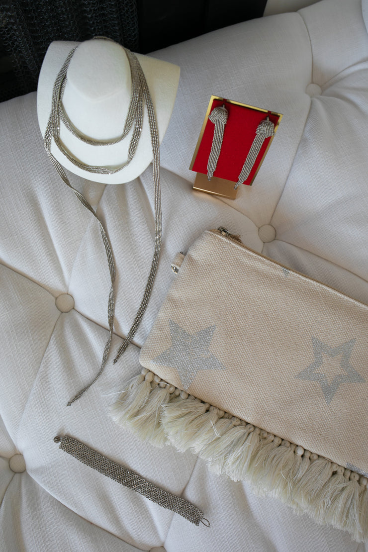 Star Clutch with Fringe - Beige