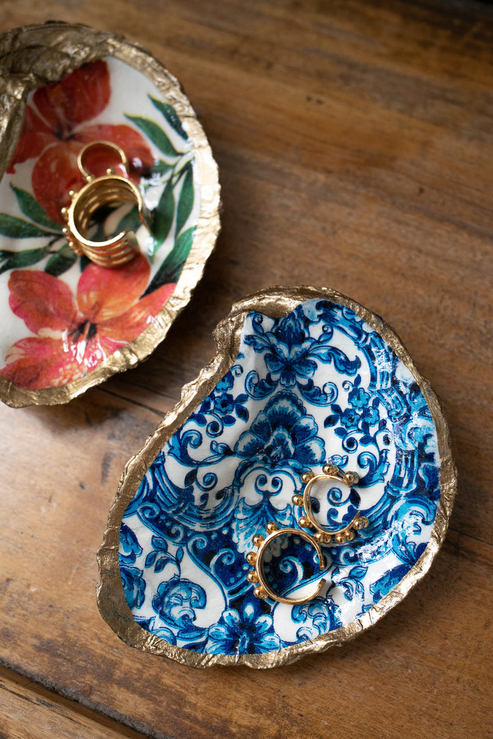 Indigo Decoupage Oyster Ring Dish