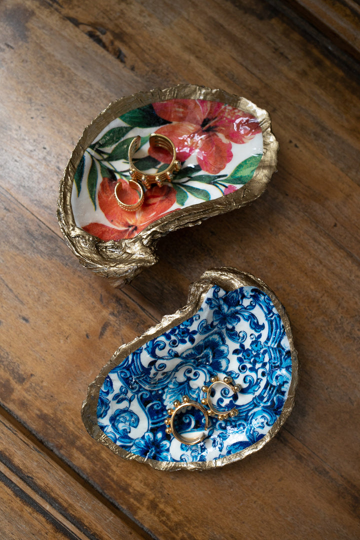 Indigo Decoupage Oyster Ring Dish