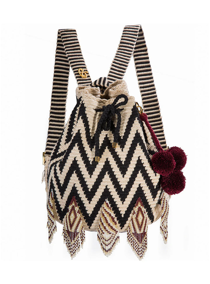 Beaded Backpack - Wine/Black