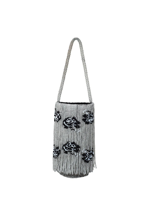 Floral Beaded Fringe Purse - Silver