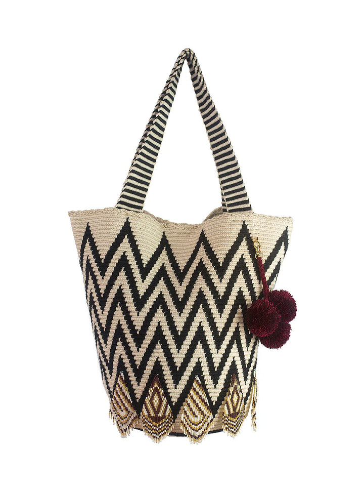 Beaded Tote Bag - Wine/Black
