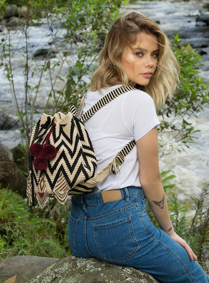 Beaded Backpack - Wine/Black