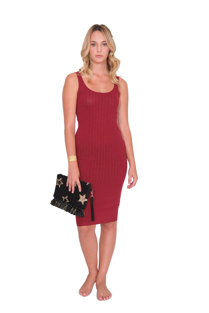Ribbed Tank Midi Dress Burgundy