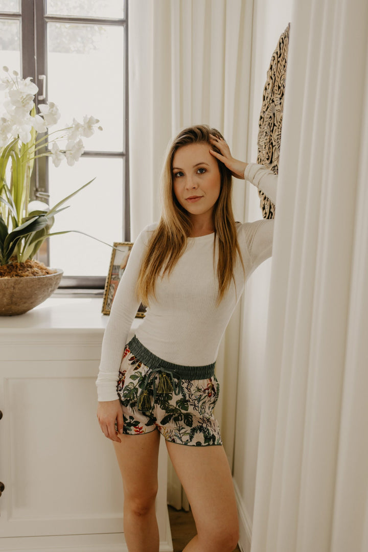 Long Sleeve Ribbed Top Ivory