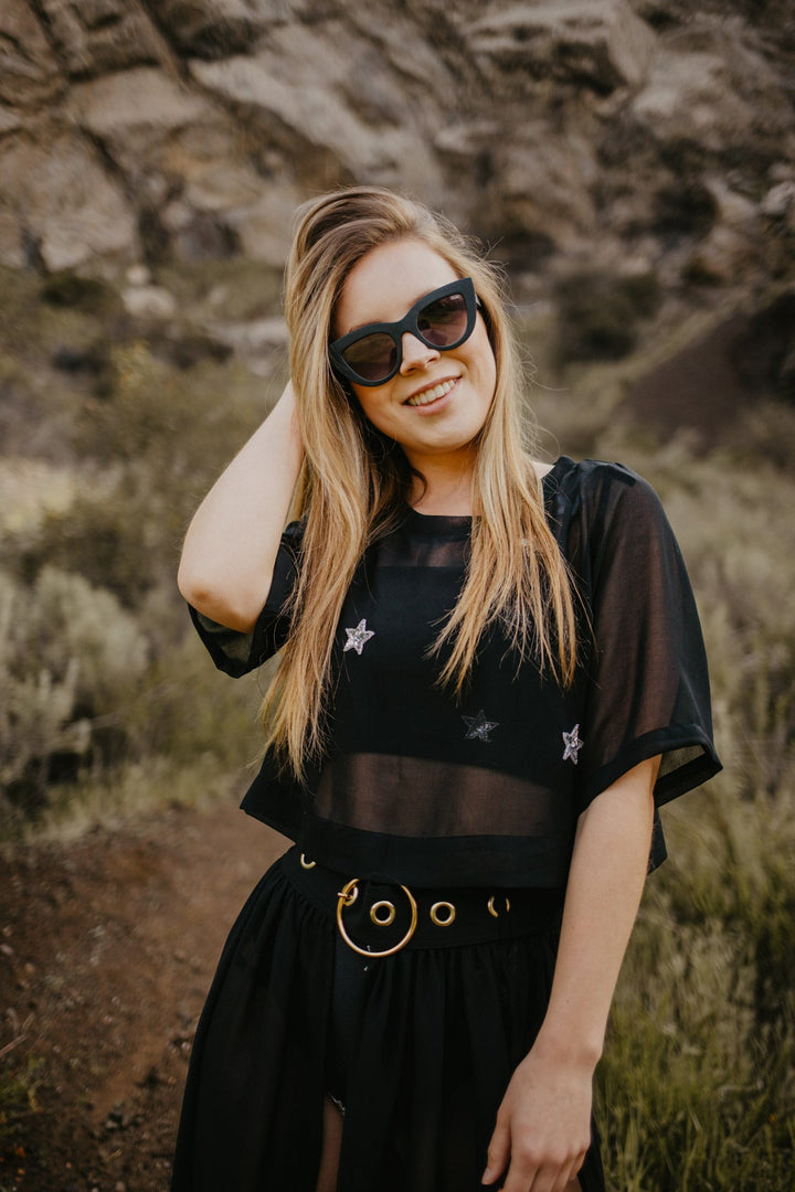 Star Mesh T-Shirt Black