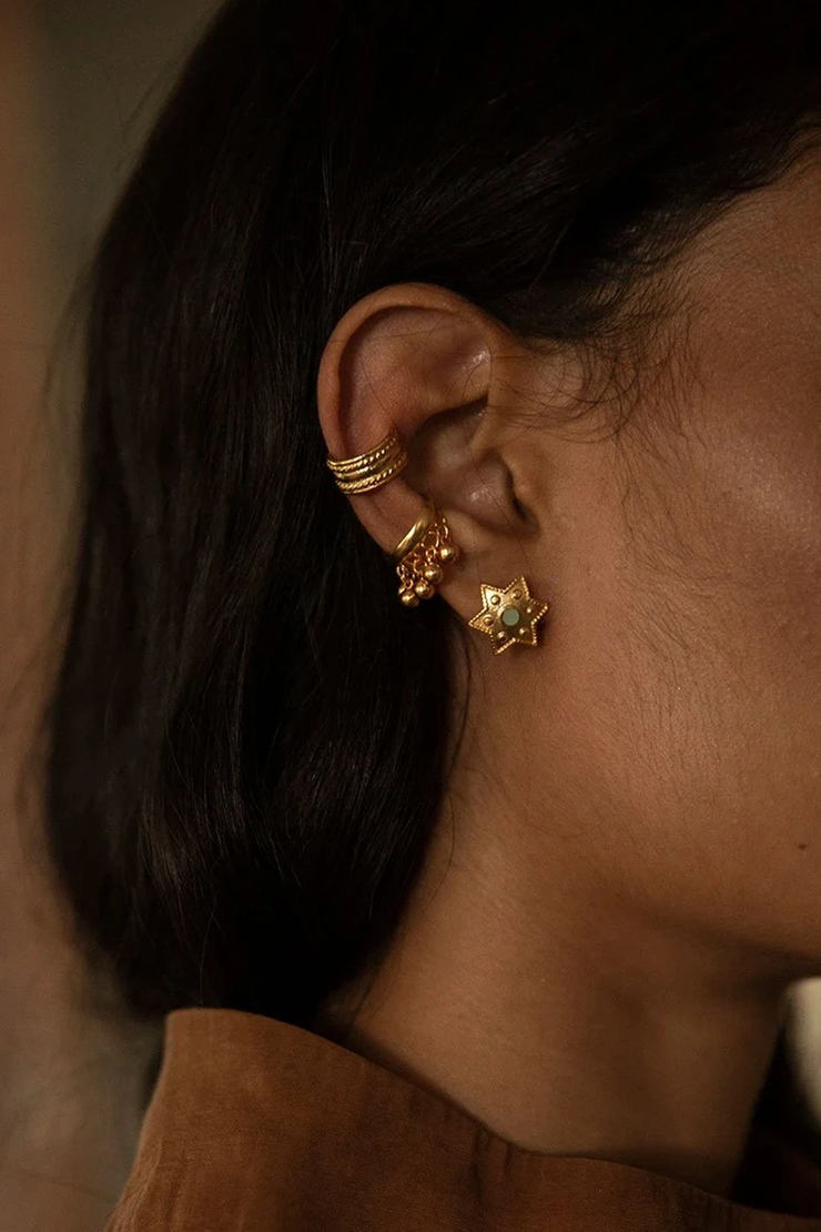 Gold Earcuff with Dangling Beads