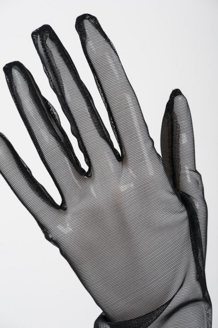 Black tulle sheer gloves