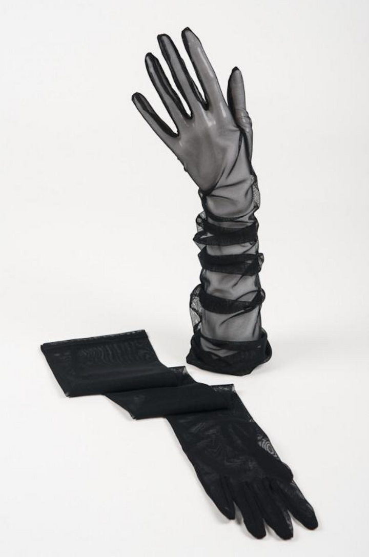 Black tulle sheer gloves