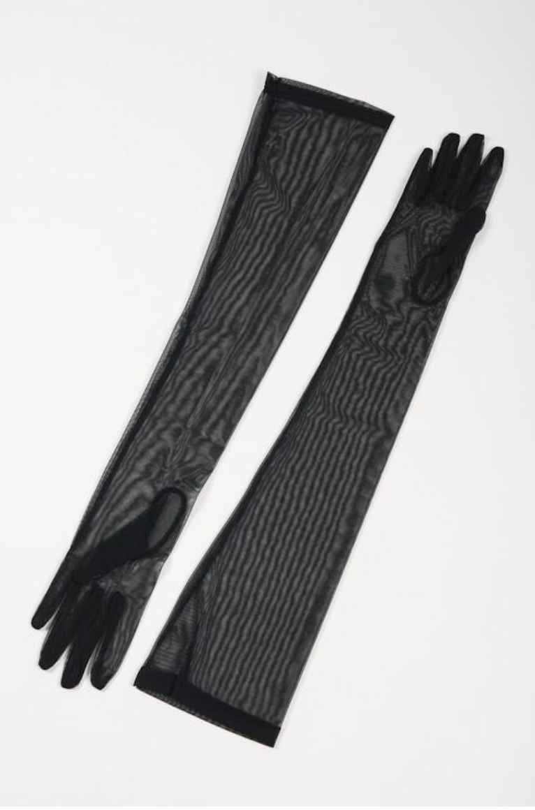 Black tulle sheer gloves