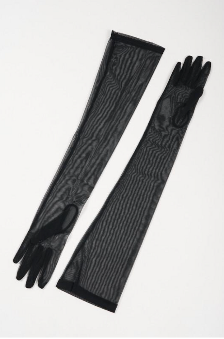 Black tulle sheer gloves