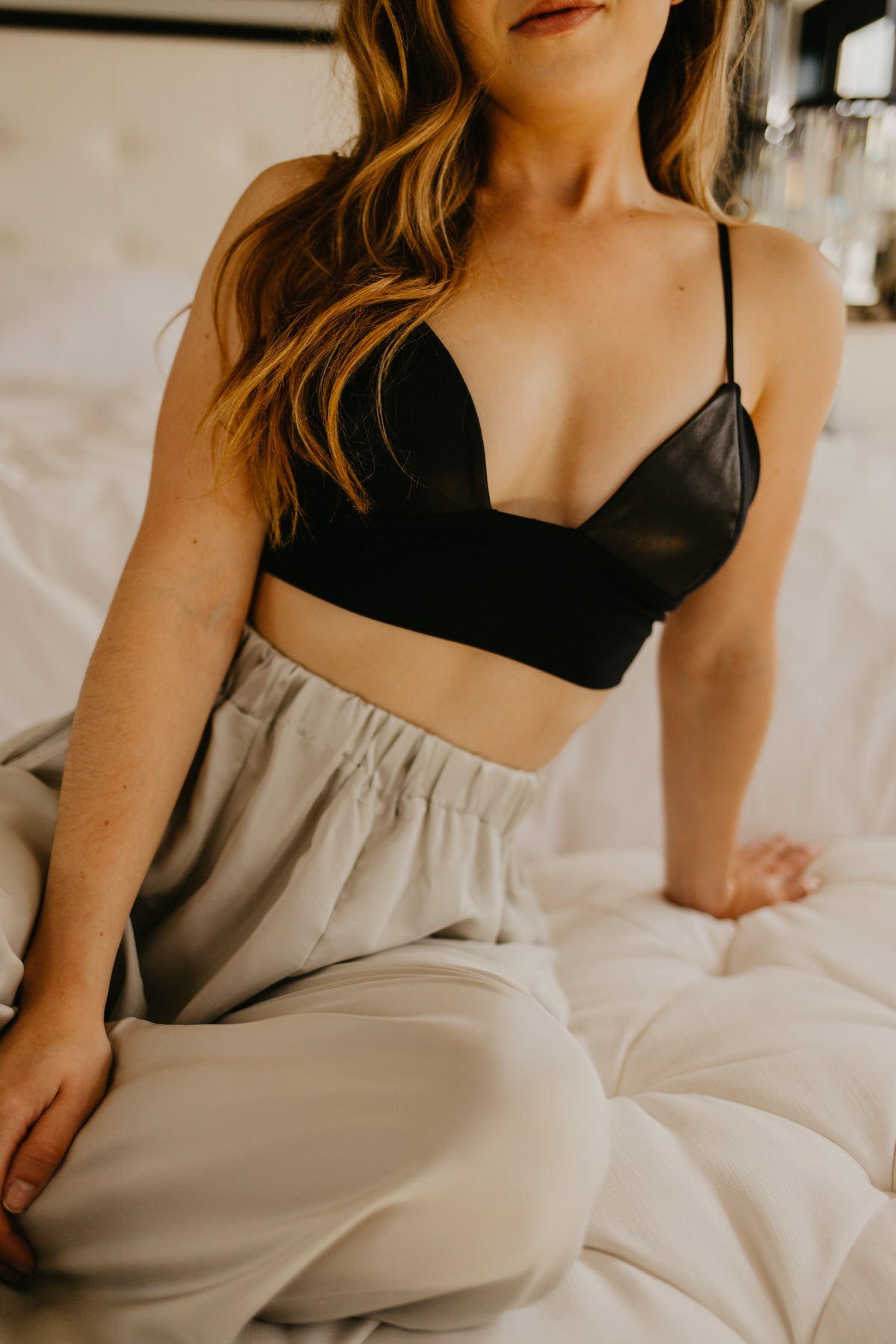leather black bralette
