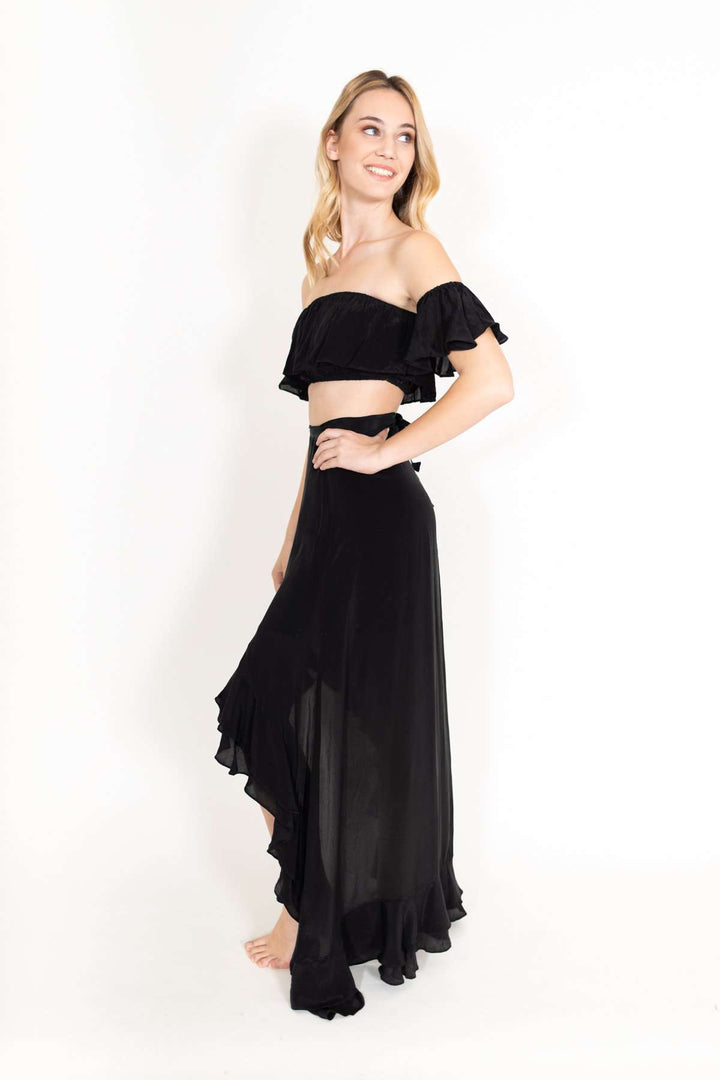 Ruffle Crop Top Black