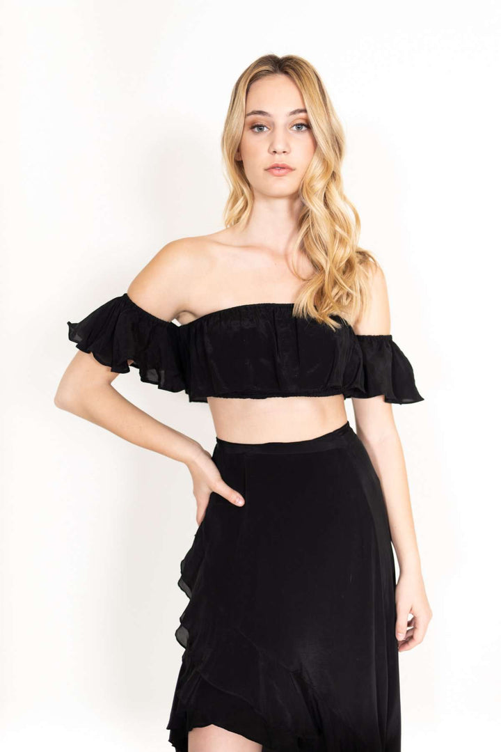 Ruffle Crop Top Black