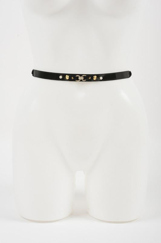 Black Studded Skinny Belt
