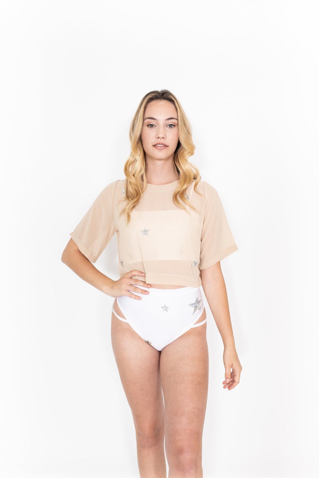 Star Mesh T-Shirt Beige