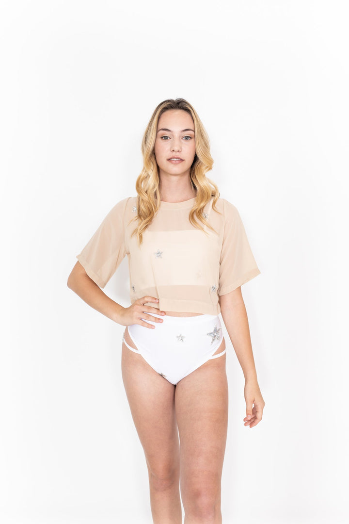 Star Mesh T-Shirt Beige