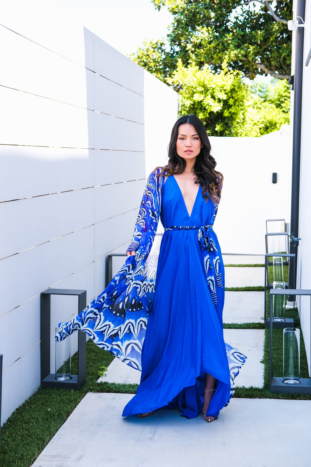 Blue Ikat Print Maxi Robe