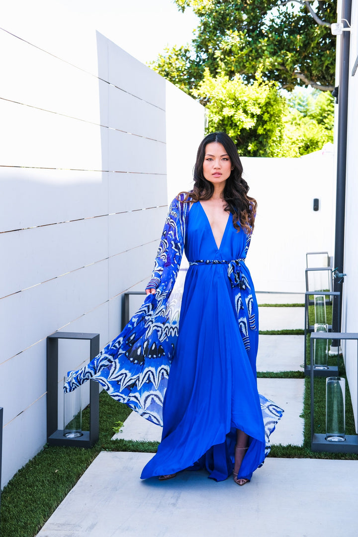 Blue Ikat Print Maxi Robe