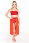 Mesh Belted Skirt Red