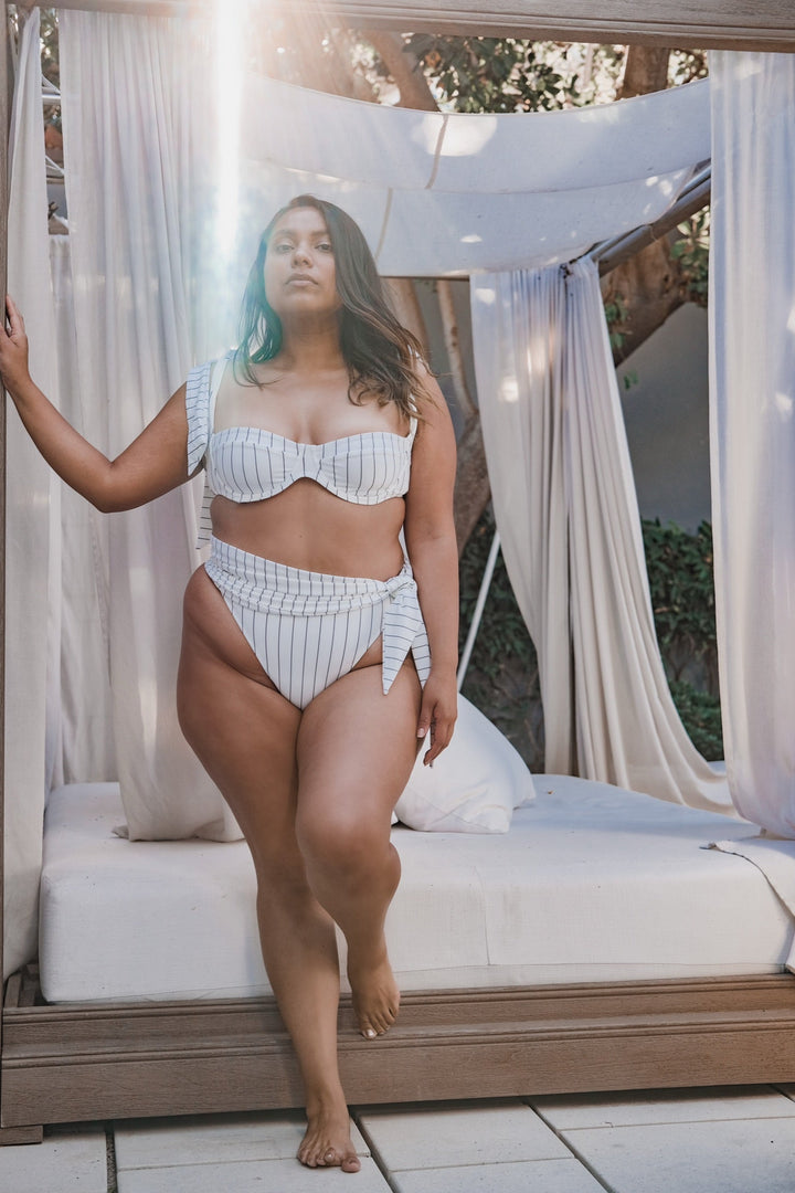 Pinstripe Bikini Top - Cream