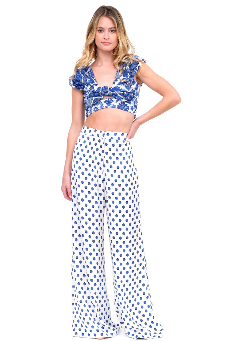 Cobalt Crop Top with Ruched Sleeves