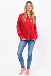 Red Satin Long Sleeve Blouse