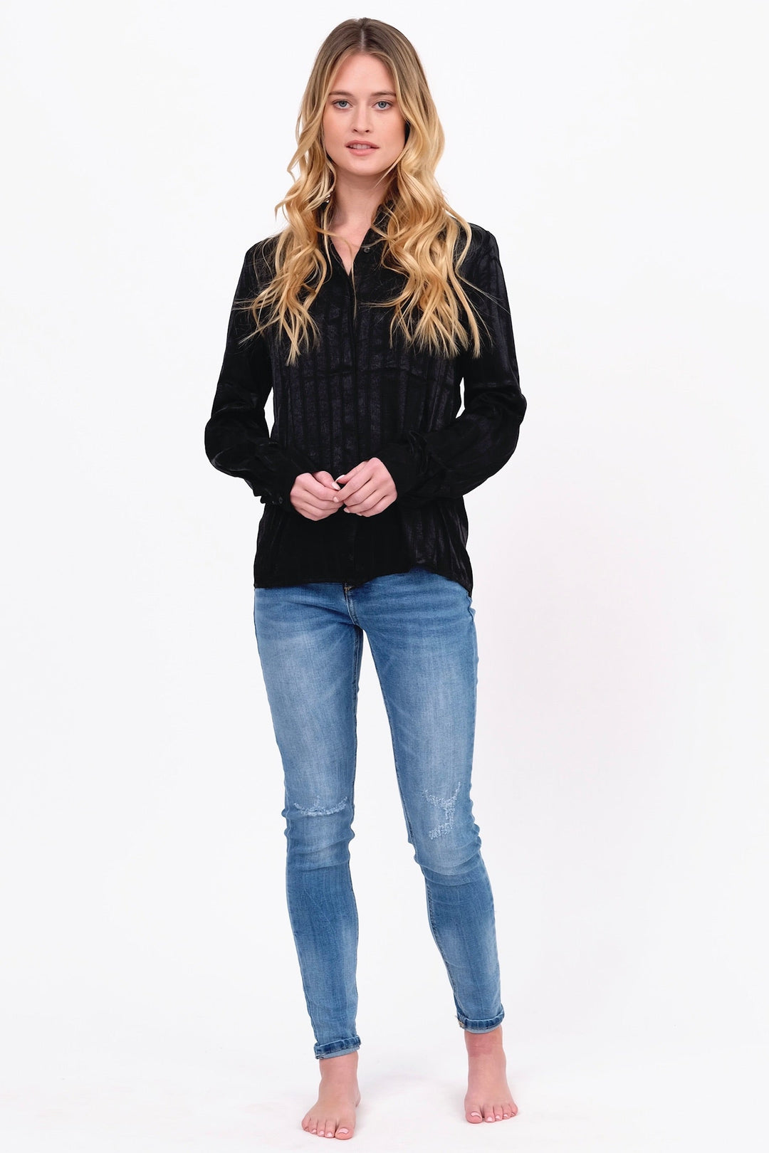 Black Satin Long Sleeve Blouse