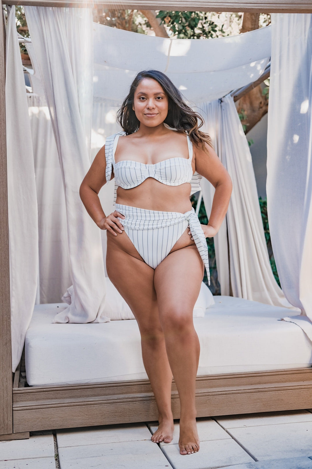 Pinstripe Bikini Top - Cream