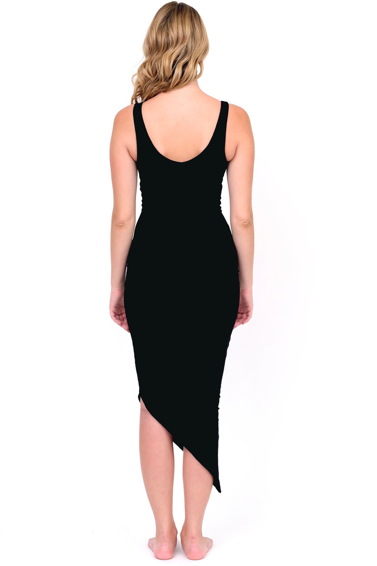 Black Asymmetrical Ruched Dress