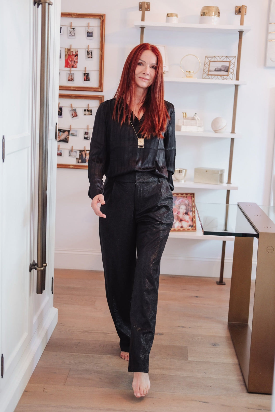 Black Satin Long Sleeve Blouse