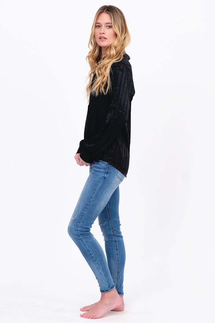 Black Satin Long Sleeve Blouse