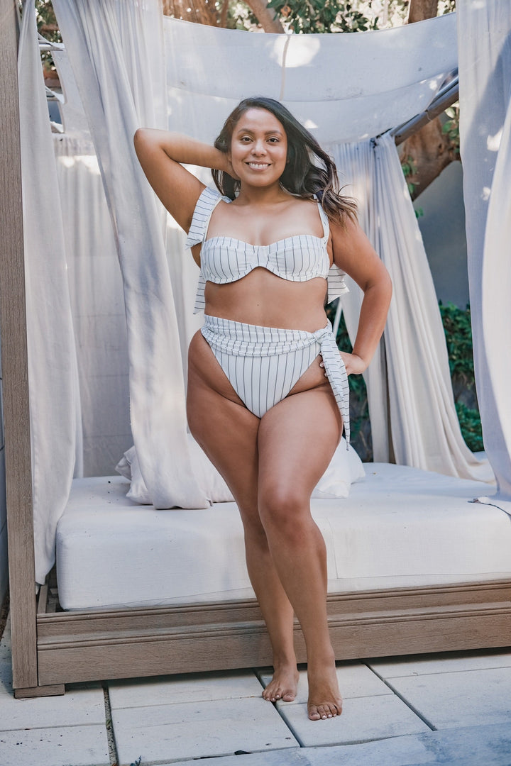 Pinstripe Bikini Top - Cream