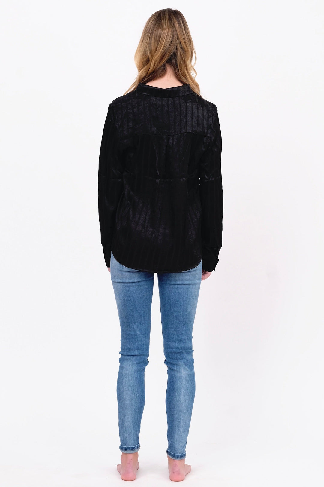 Black Satin Long Sleeve Blouse