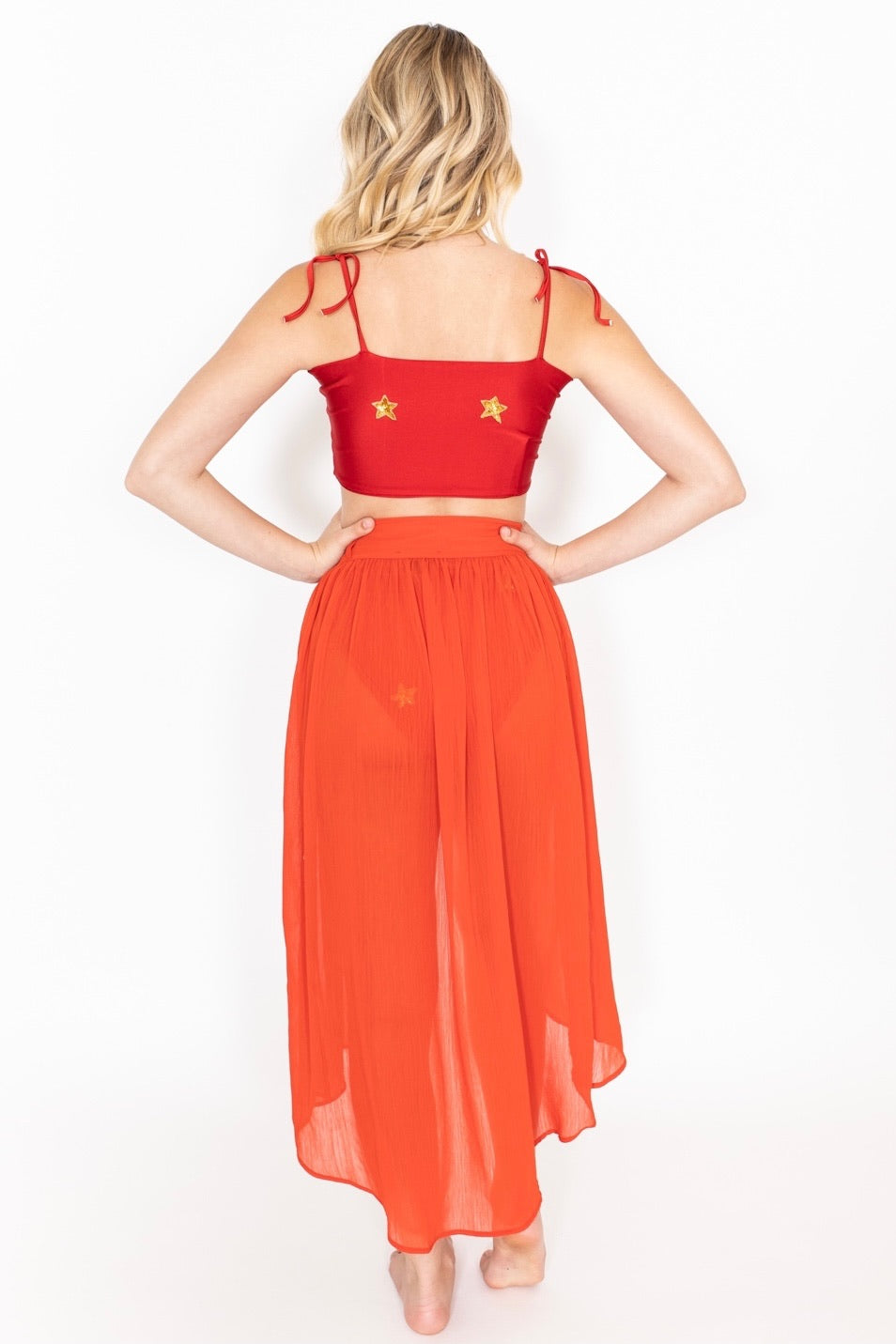 Mesh Belted Skirt Red