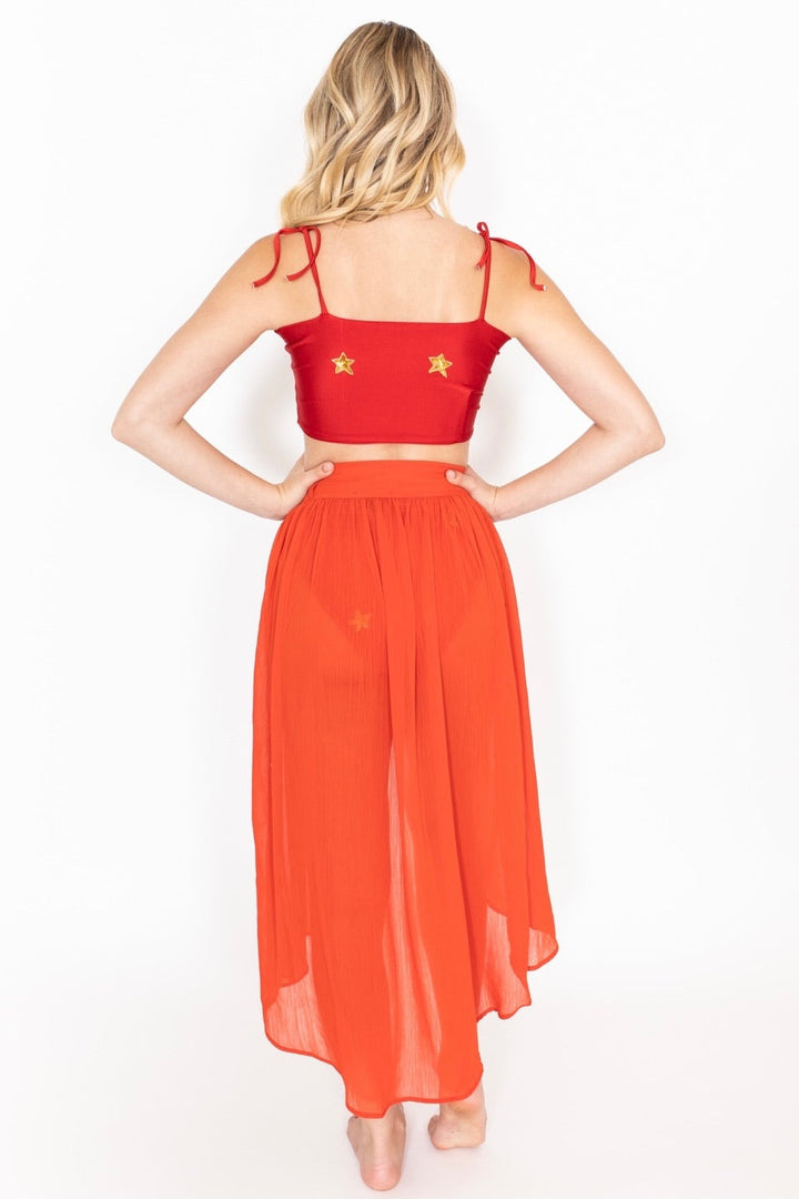 Mesh Belted Skirt Red