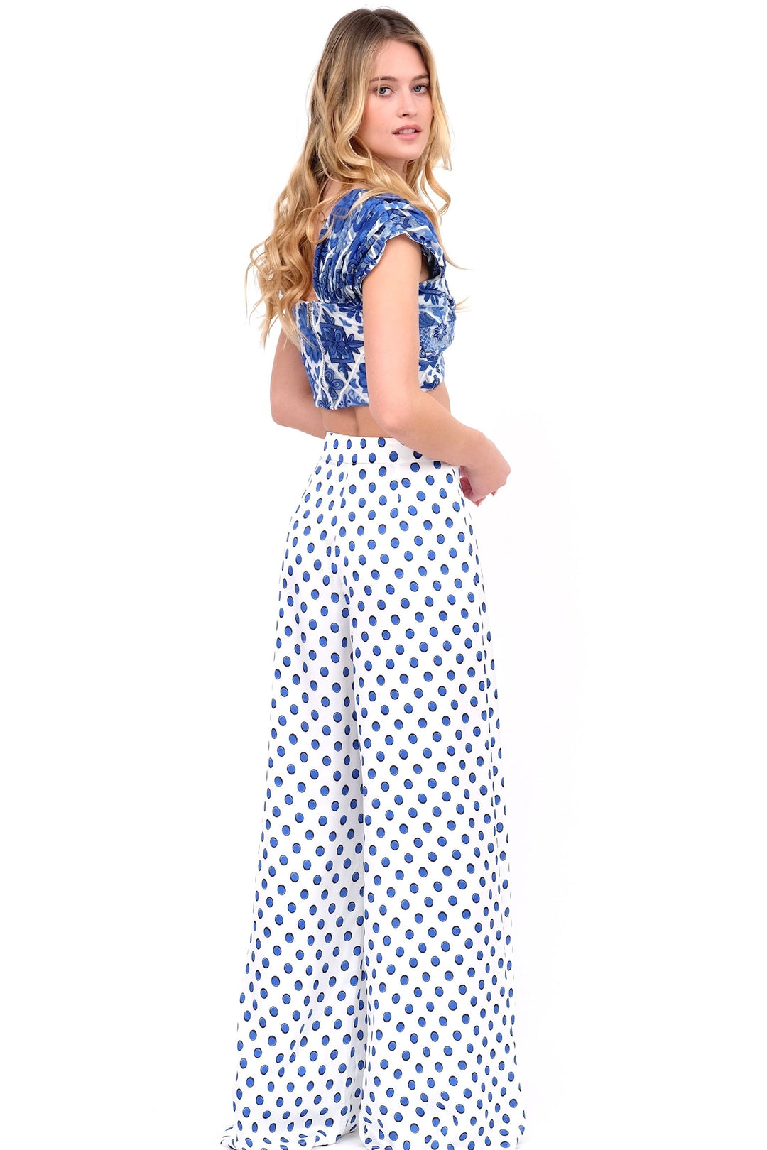 Cobalt Crop Top with Ruched Sleeves