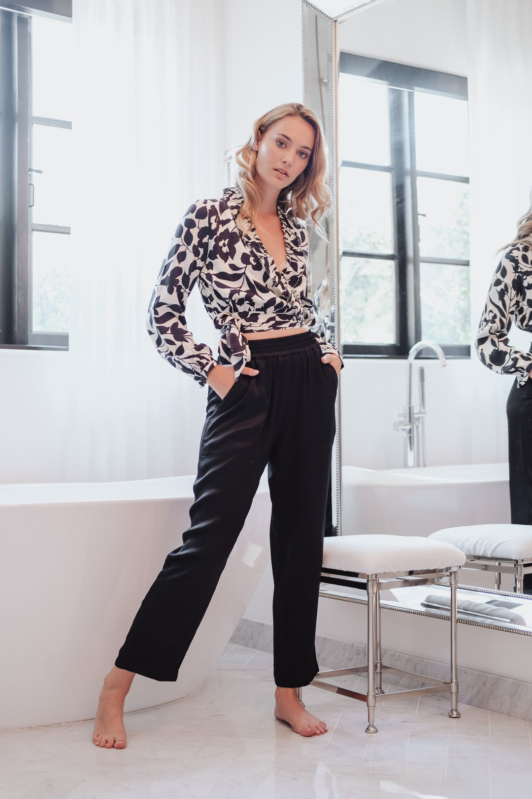 Black &amp; White Floral Blouse