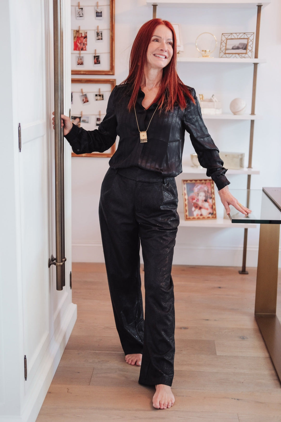 Black Satin Long Sleeve Blouse