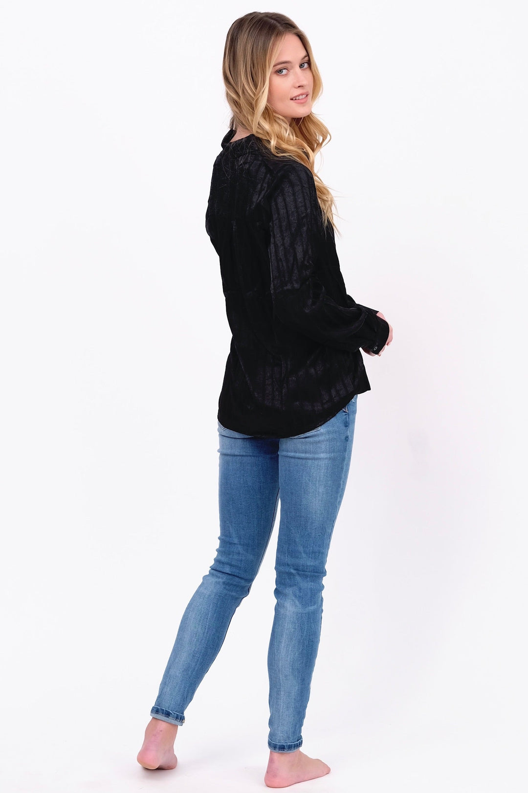 Black Satin Long Sleeve Blouse