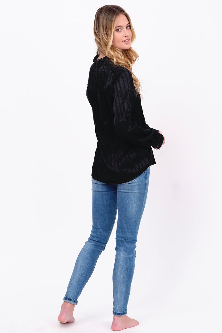 Black Satin Long Sleeve Blouse