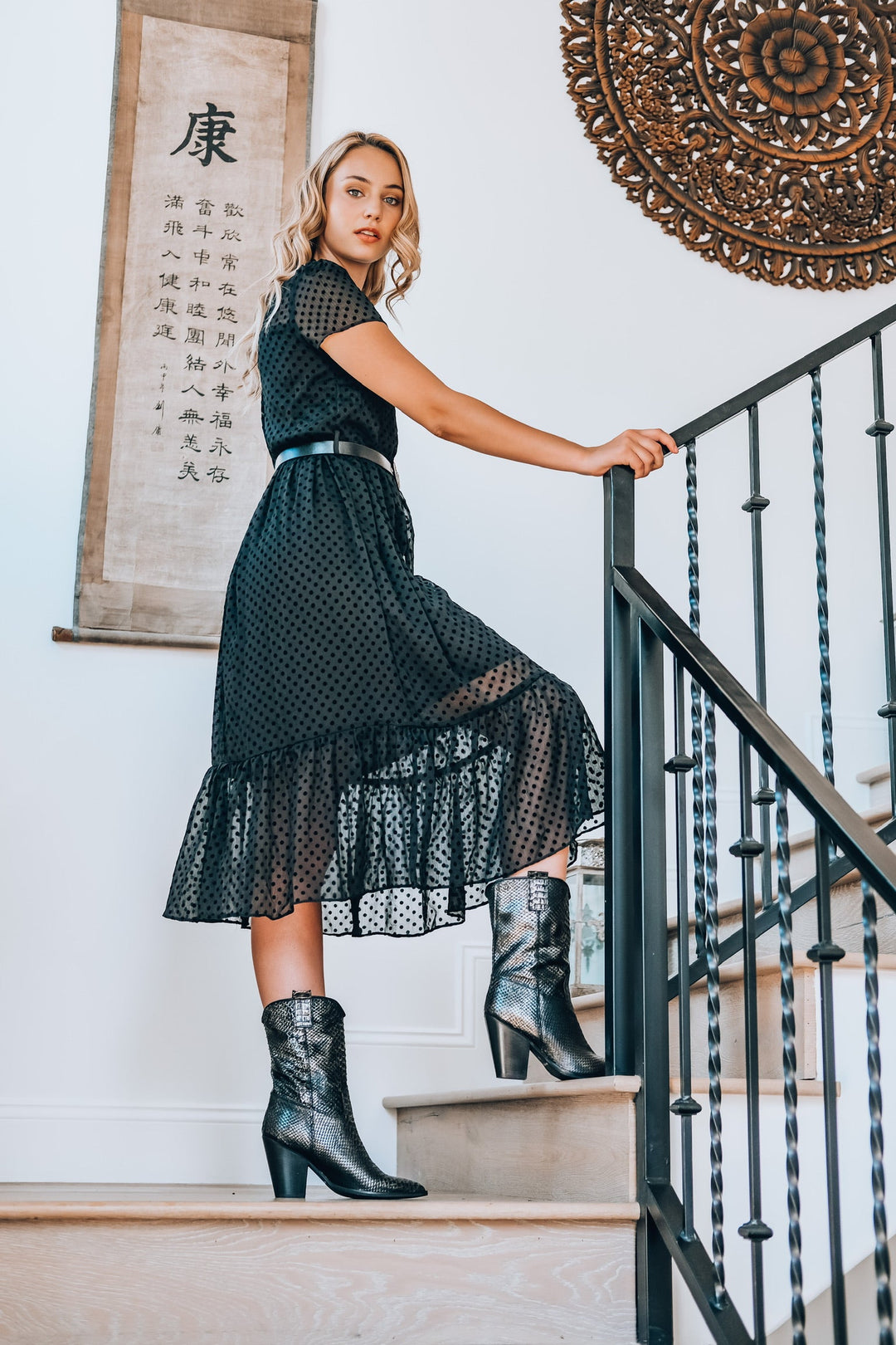 Black Polka Dot Smocked Dress