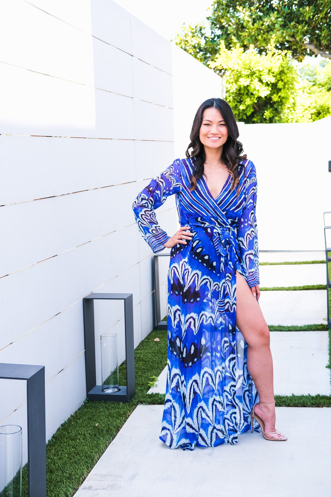 Blue Ikat Print Maxi Robe