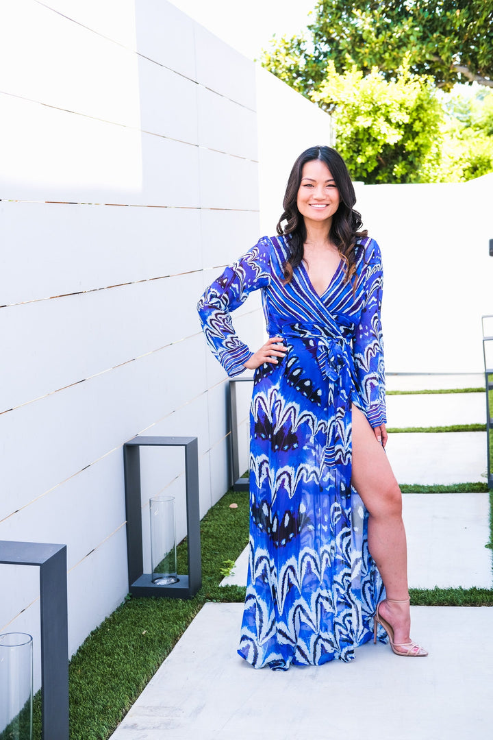 Blue Ikat Print Maxi Robe