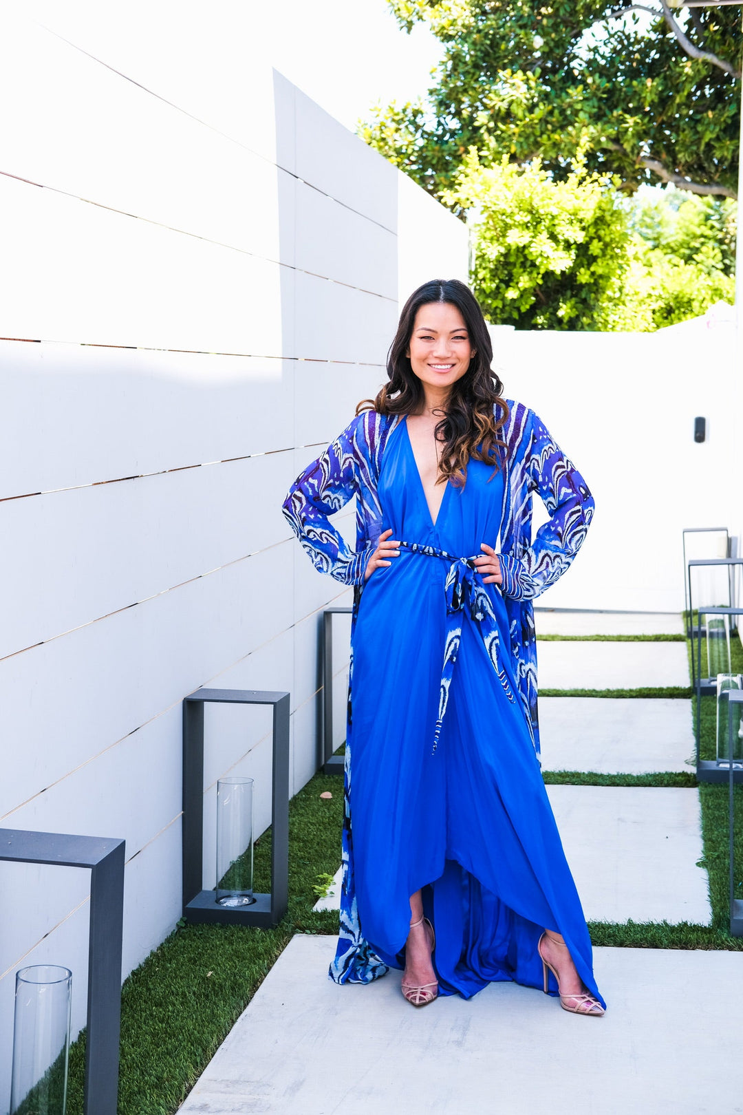 Blue Ikat Print Maxi Robe