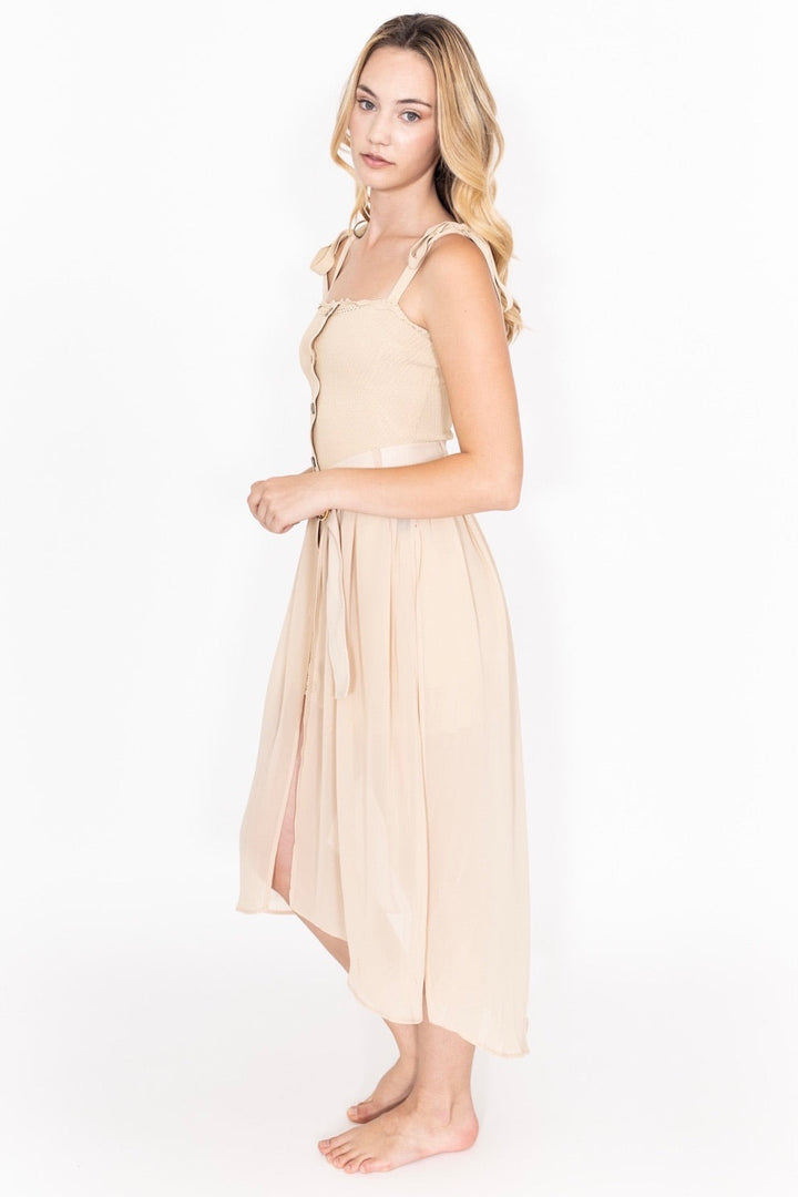 Mesh Belted Skirt Beige