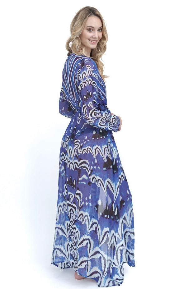 Blue Ikat Print Maxi Robe