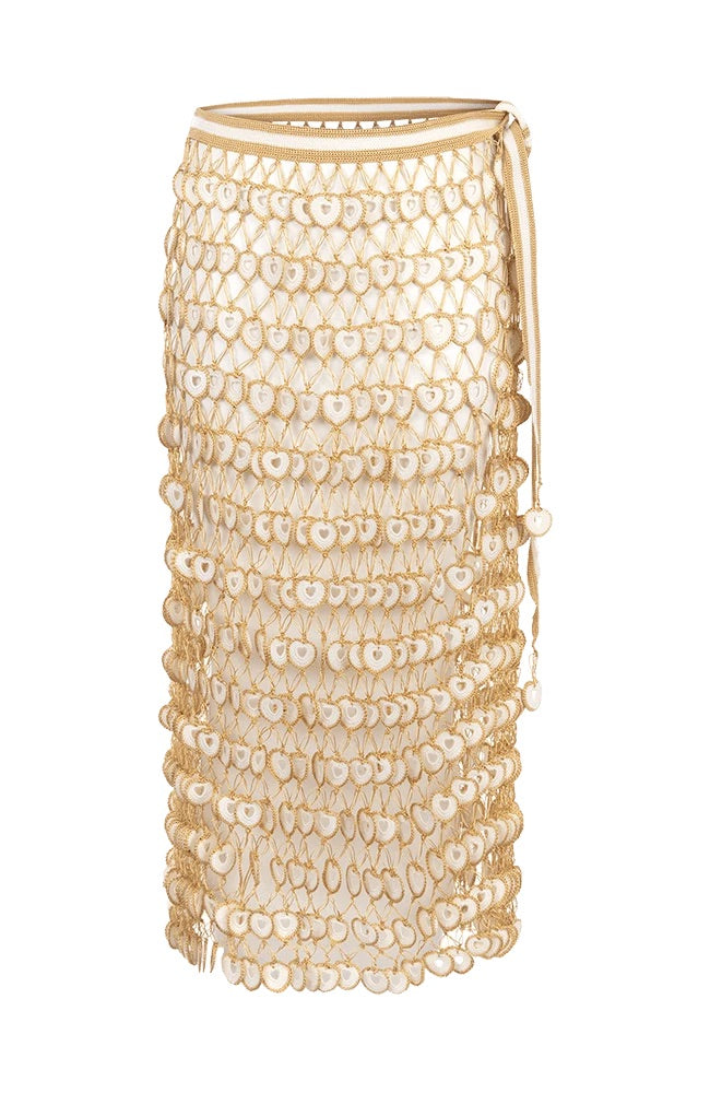 White &amp; Gold Crochet Skirt