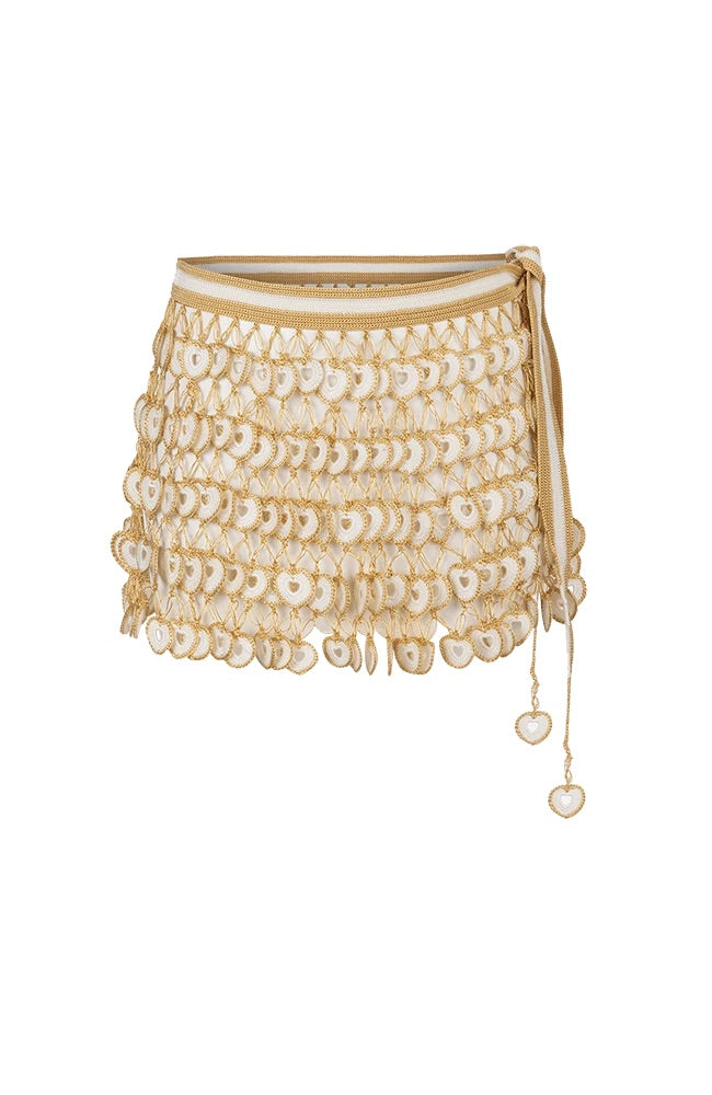 White &amp; Gold Crochet Mini Skirt